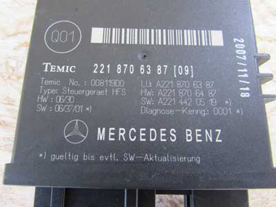 Mercedes Trunk Release Remote Open Close Control Module Unit 2218706387 C216 W221 CL550 S5505